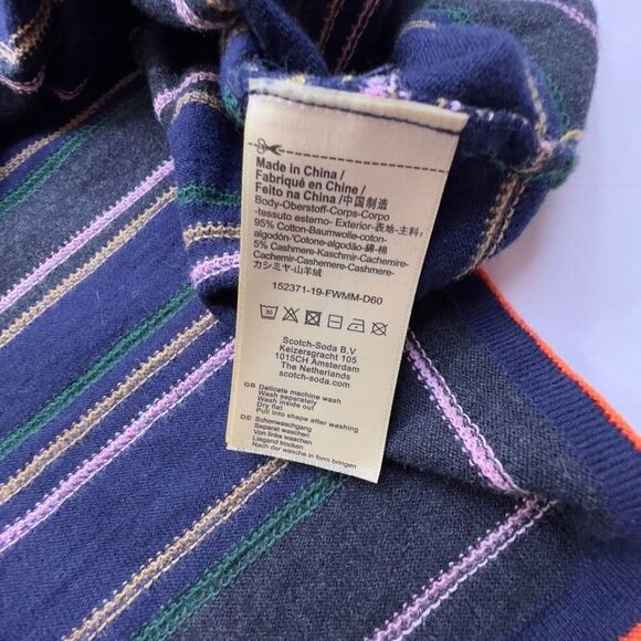Scotch & Soda Crew Neck Knit Stripe Sweater Cotton Cashmere Men’s XL Navy Blue - Picture 10 of 11
